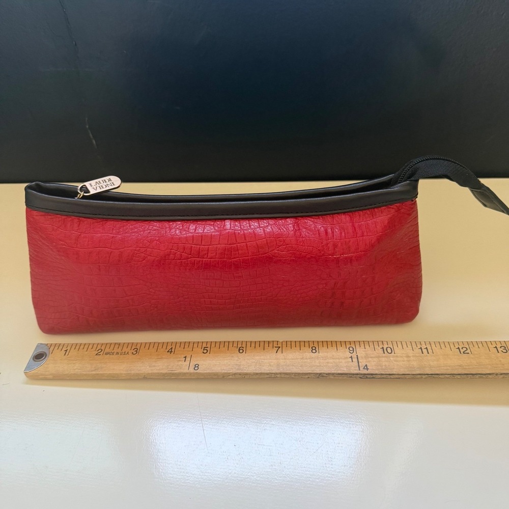 Laudi Vidni Volta Cosmetic Bag Womens Red Croc Embossed Leather Pouch Excellent - Picture 5 of 11